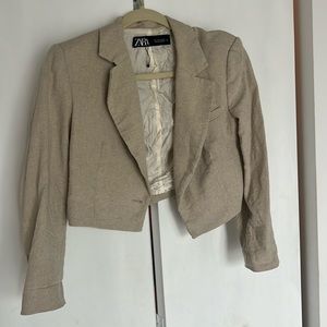 Cropped linen blazer Zara S